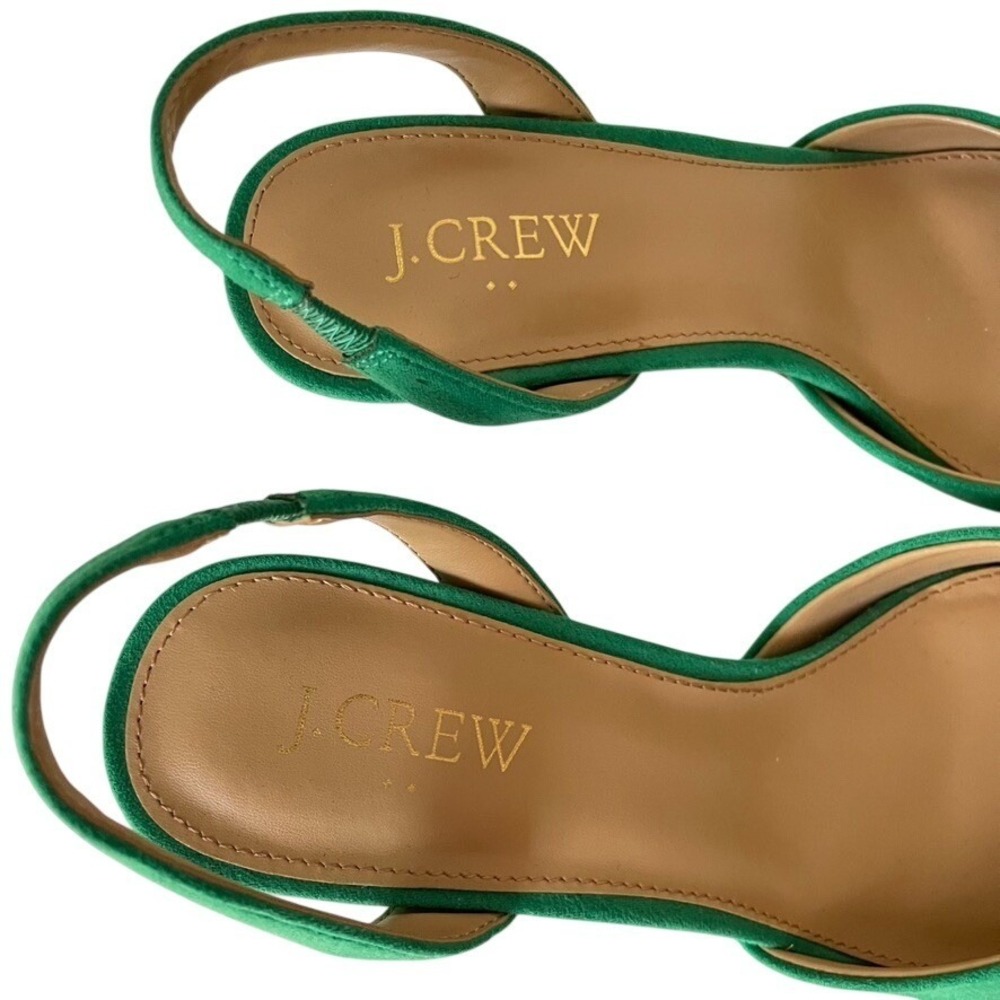 J.Crew Factory Kelly Green Slingback Heels Bow Pointed Toe Kitten Heel Sz 7 EUC - Picture 7 of 9